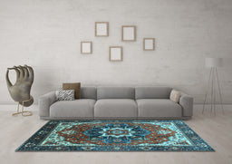 Machine Washable Oriental Light Blue Industrial Rug in a Living Room, wshurb1151lblu
