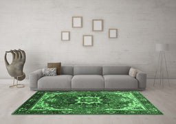 Machine Washable Oriental Emerald Green Industrial Area Rugs in a Living Room,, wshurb1151emgrn