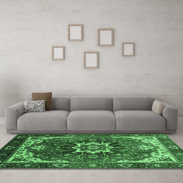 Machine Washable Oriental Emerald Green Industrial Area Rugs in a Living Room,, wshurb1151emgrn