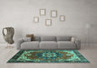 Machine Washable Oriental Turquoise Industrial Area Rugs in a Living Room,, wshurb1151turq