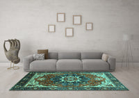 Machine Washable Oriental Turquoise Industrial Rug, wshurb1151turq