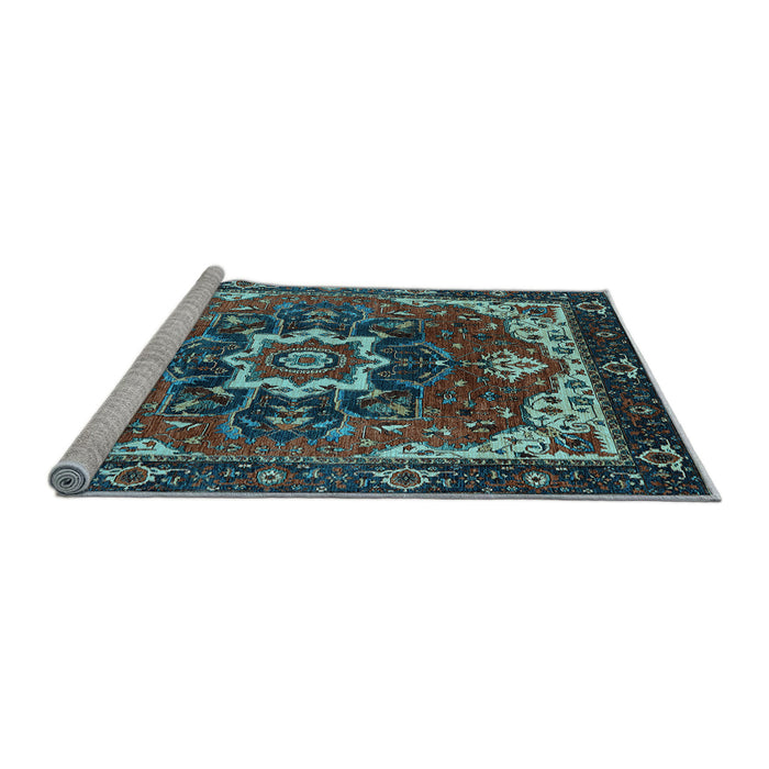 Sideview of Machine Washable Oriental Light Blue Industrial Rug, wshurb1151lblu
