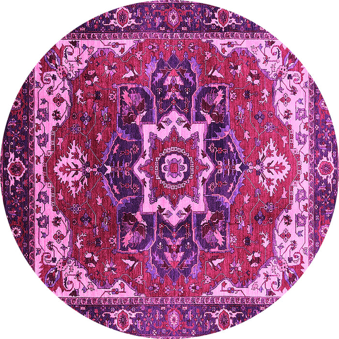 Round Machine Washable Oriental Pink Industrial Rug, wshurb1151pnk