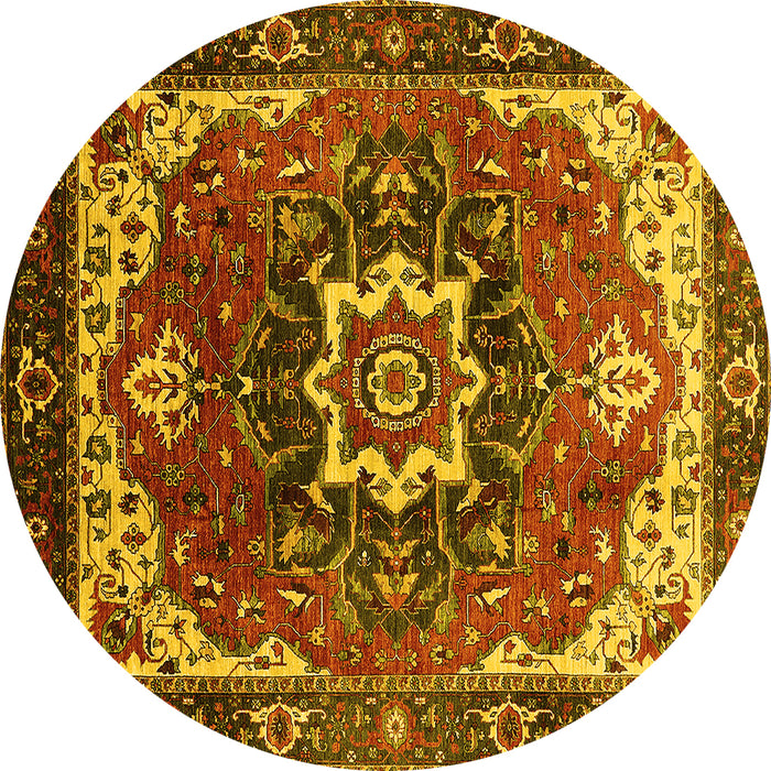 Round Machine Washable Oriental Yellow Industrial Rug, wshurb1151yw