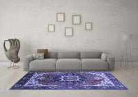 Machine Washable Oriental Blue Industrial Rug, wshurb1151blu