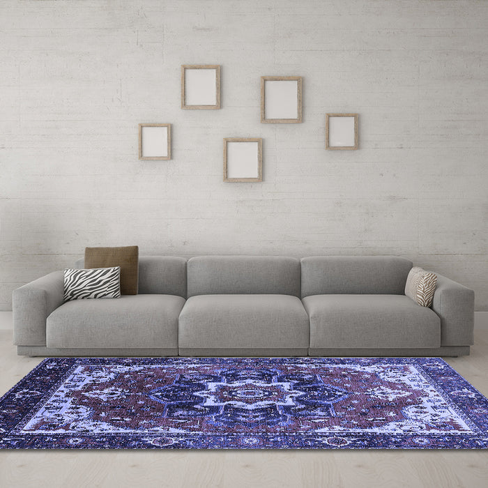 Machine Washable Oriental Blue Industrial Rug in a Living Room, wshurb1151blu