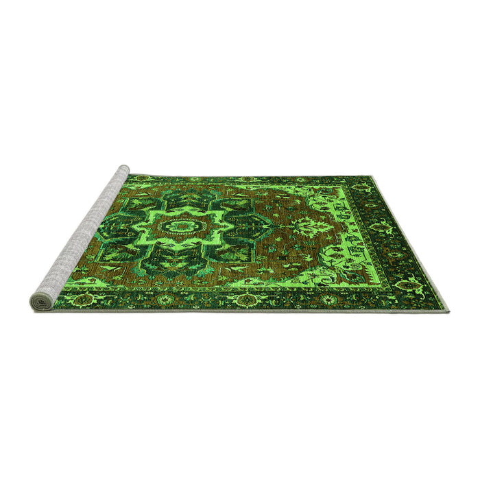 Sideview of Machine Washable Oriental Green Industrial Area Rugs, wshurb1151grn