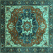 Square Machine Washable Oriental Turquoise Industrial Area Rugs, wshurb1151turq