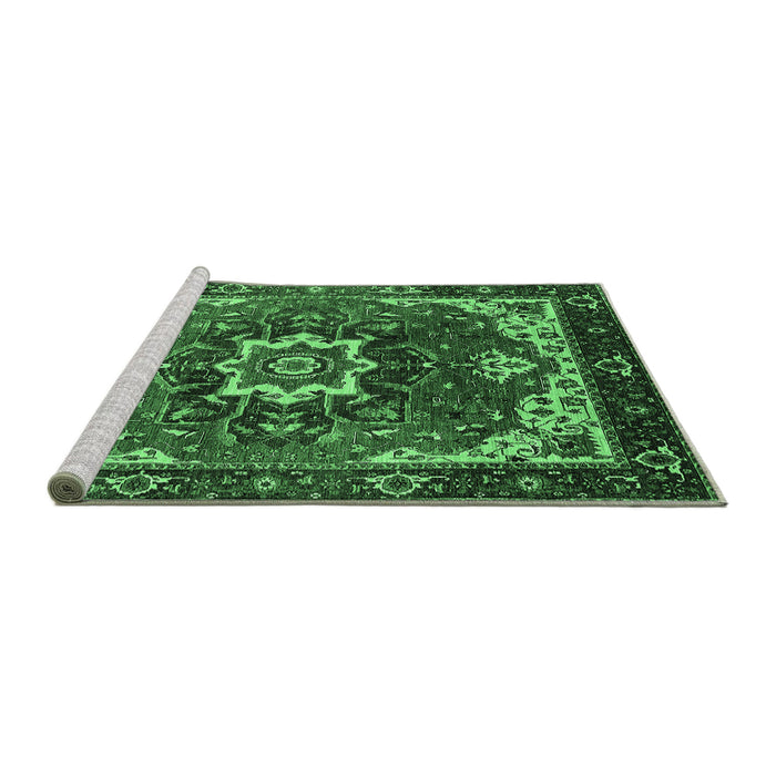 Sideview of Machine Washable Oriental Emerald Green Industrial Area Rugs, wshurb1151emgrn