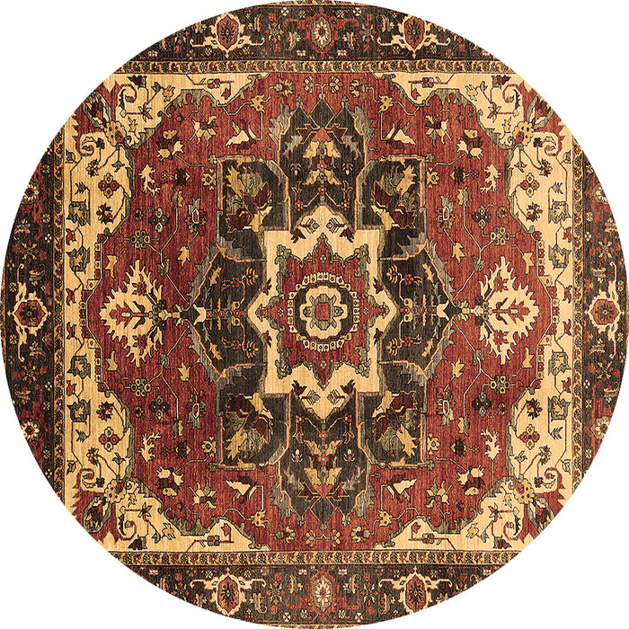 Round Oriental Brown Industrial Rug, urb1151brn