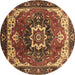 Round Oriental Brown Industrial Rug, urb1151brn