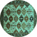 Round Oriental Turquoise Industrial Rug, urb1152turq