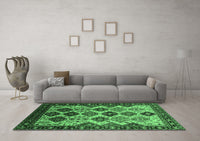 Machine Washable Oriental Emerald Green Industrial Rug, wshurb1152emgrn