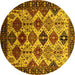 Round Oriental Yellow Industrial Rug, urb1152yw