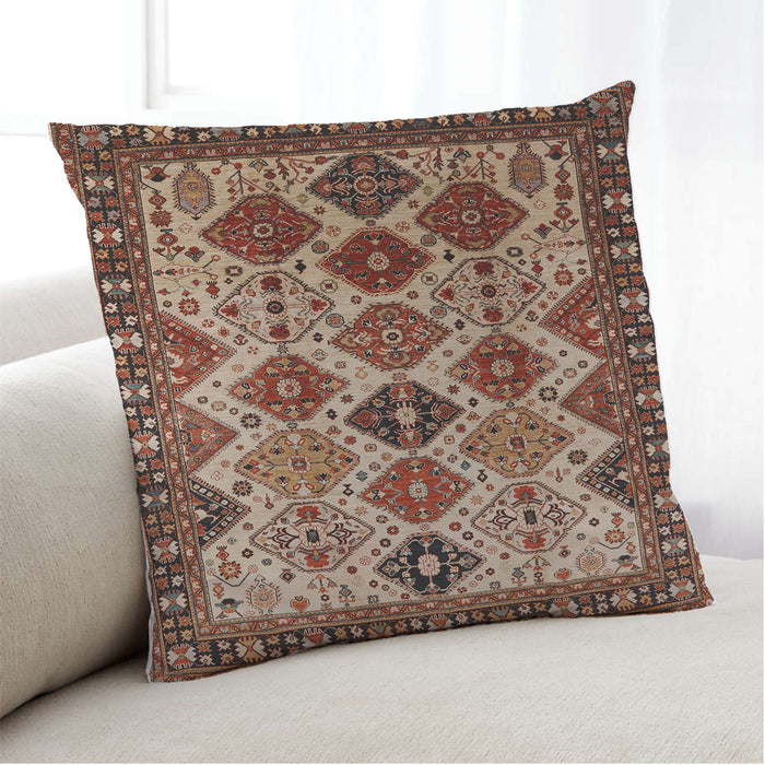 Lifestyle Image of Mid-Century Modern Urban Square Saffron Red Throw Pillow, 18 inch by 18 inch, pwurb1152