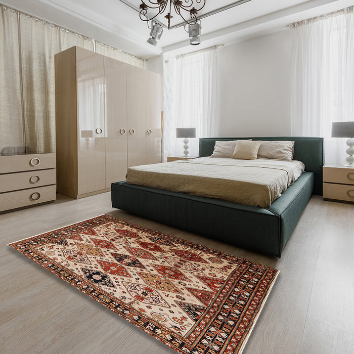 Machine Washable Industrial Modern Saffron Red Rug in a Bedroom, wshurb1152