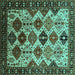 Square Machine Washable Oriental Turquoise Industrial Area Rugs, wshurb1152turq