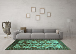 Machine Washable Oriental Turquoise Industrial Area Rugs in a Living Room,, wshurb1152turq