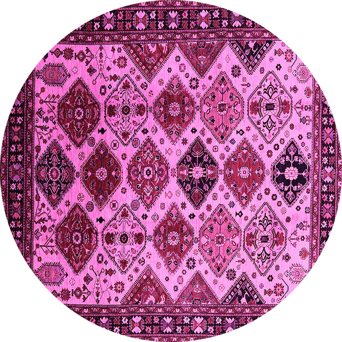 Round Machine Washable Oriental Pink Industrial Rug, wshurb1152pnk