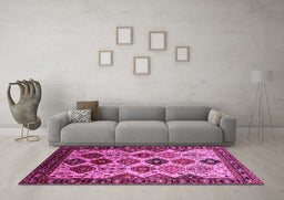 Machine Washable Oriental Pink Industrial Rug in a Living Room, wshurb1152pnk