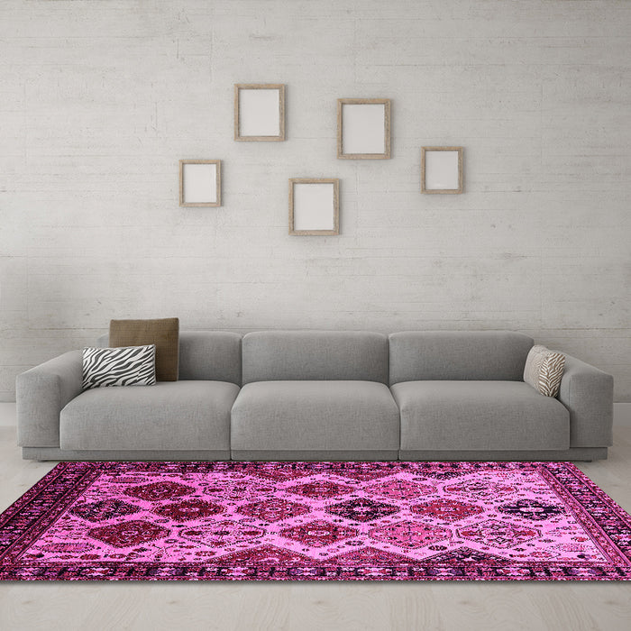 Machine Washable Oriental Pink Industrial Rug in a Living Room, wshurb1152pnk
