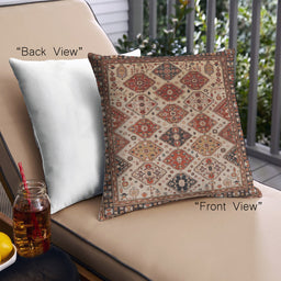 Front View of Mid-Century Modern Urban Square Saffron Red Throw Pillow, 18 inch by 18 inch, pwurb1152