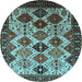 Round Machine Washable Oriental Light Blue Industrial Rug, wshurb1152lblu