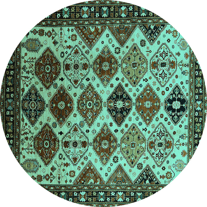 Round Machine Washable Oriental Turquoise Industrial Area Rugs, wshurb1152turq