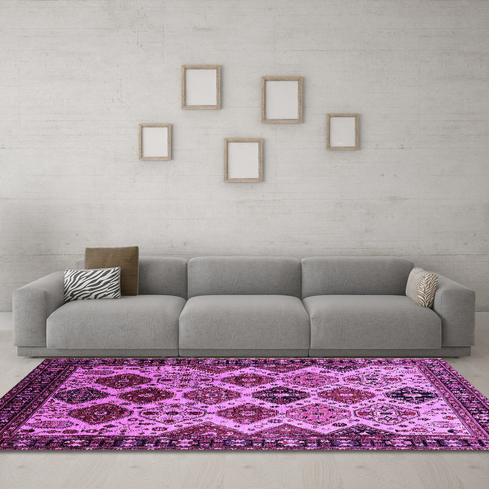 Machine Washable Oriental Purple Industrial Area Rugs in a Living Room, wshurb1152pur