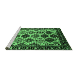Sideview of Machine Washable Oriental Emerald Green Industrial Area Rugs, wshurb1152emgrn
