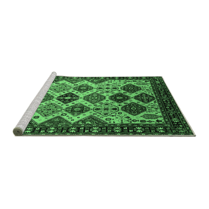 Sideview of Machine Washable Oriental Emerald Green Industrial Area Rugs, wshurb1152emgrn