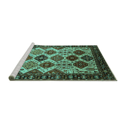 Sideview of Machine Washable Oriental Turquoise Industrial Area Rugs, wshurb1152turq