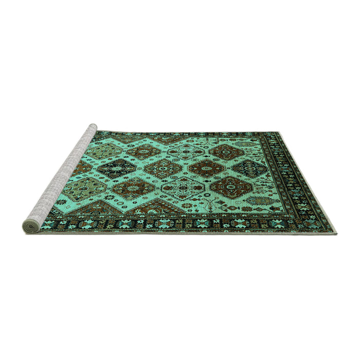 Sideview of Machine Washable Oriental Turquoise Industrial Area Rugs, wshurb1152turq
