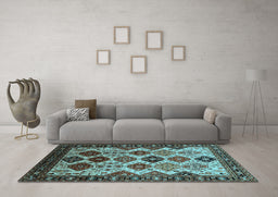 Machine Washable Oriental Light Blue Industrial Rug in a Living Room, wshurb1152lblu