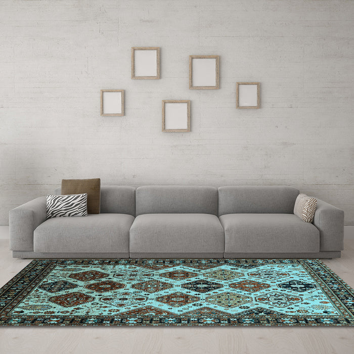 Machine Washable Oriental Light Blue Industrial Rug in a Living Room, wshurb1152lblu