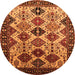 Round Machine Washable Oriental Orange Industrial Area Rugs, wshurb1152org