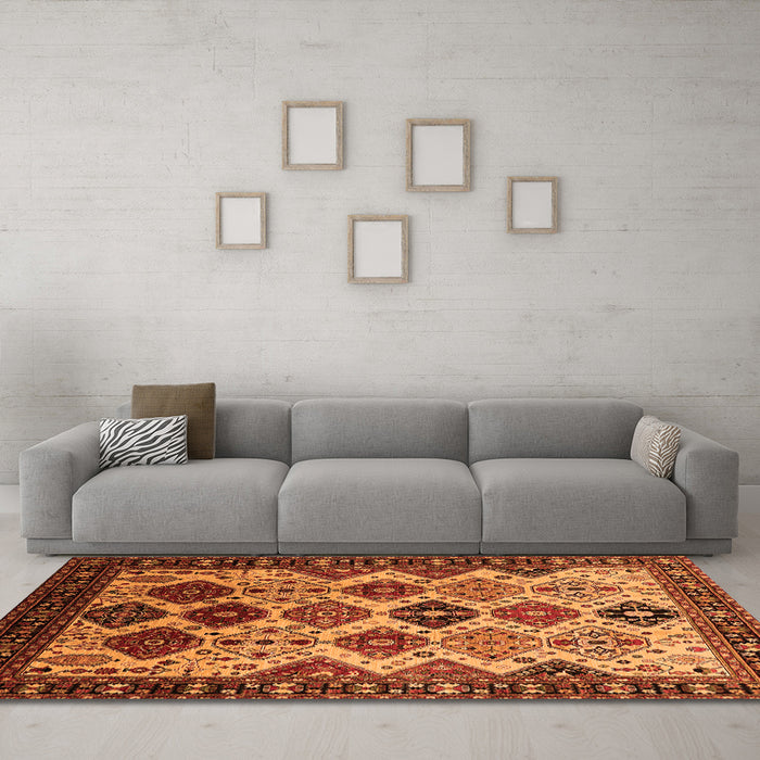 Machine Washable Oriental Orange Industrial Area Rugs in a Living Room, wshurb1152org