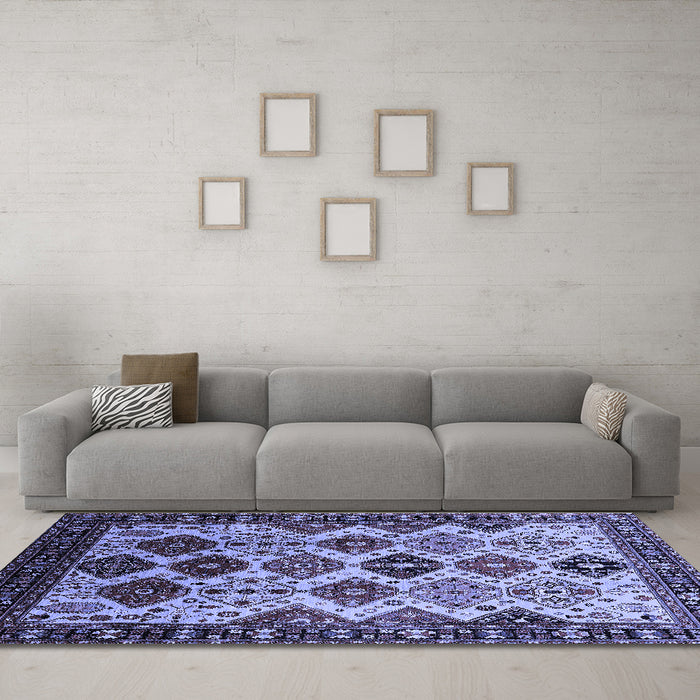 Machine Washable Oriental Blue Industrial Rug in a Living Room, wshurb1152blu