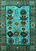 Machine Washable Oriental Turquoise Industrial Area Rugs, wshurb1153turq