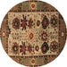 Round Machine Washable Oriental Brown Industrial Rug, wshurb1153brn