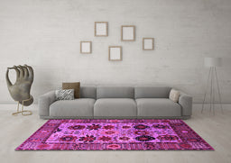 Machine Washable Oriental Pink Industrial Rug in a Living Room, wshurb1153pnk
