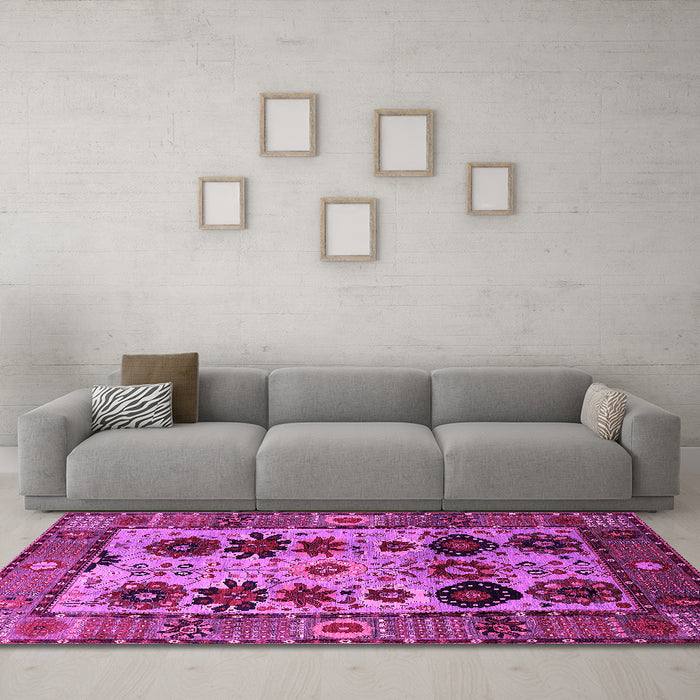 Machine Washable Oriental Pink Industrial Rug in a Living Room, wshurb1153pnk