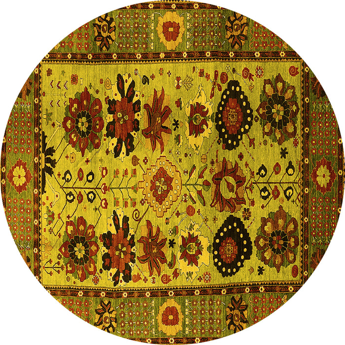 Round Machine Washable Oriental Yellow Industrial Rug, wshurb1153yw