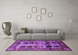 Machine Washable Oriental Purple Industrial Area Rugs in a Living Room, wshurb1153pur