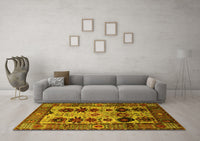 Machine Washable Oriental Yellow Industrial Rug, wshurb1153yw