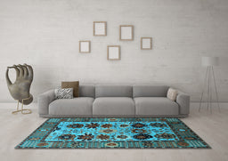 Machine Washable Oriental Light Blue Industrial Rug in a Living Room, wshurb1153lblu