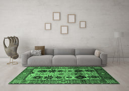 Machine Washable Oriental Emerald Green Industrial Area Rugs in a Living Room,, wshurb1153emgrn