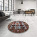 Round Machine Washable Industrial Modern Gunmetal Gray Rug in a Office, wshurb1153