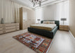 Mid-Century Modern Gunmetal Gray Oriental Rug in a Bedroom, urb1153