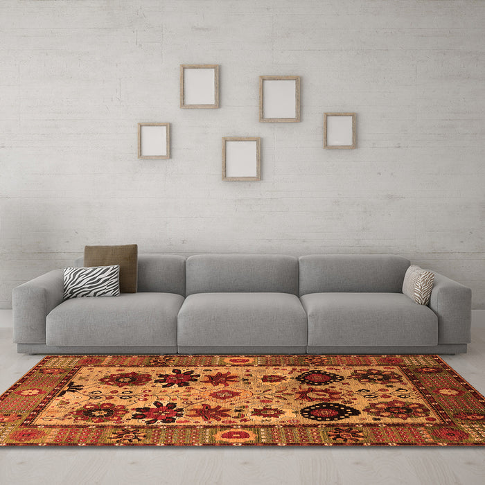Machine Washable Oriental Orange Industrial Area Rugs in a Living Room, wshurb1153org